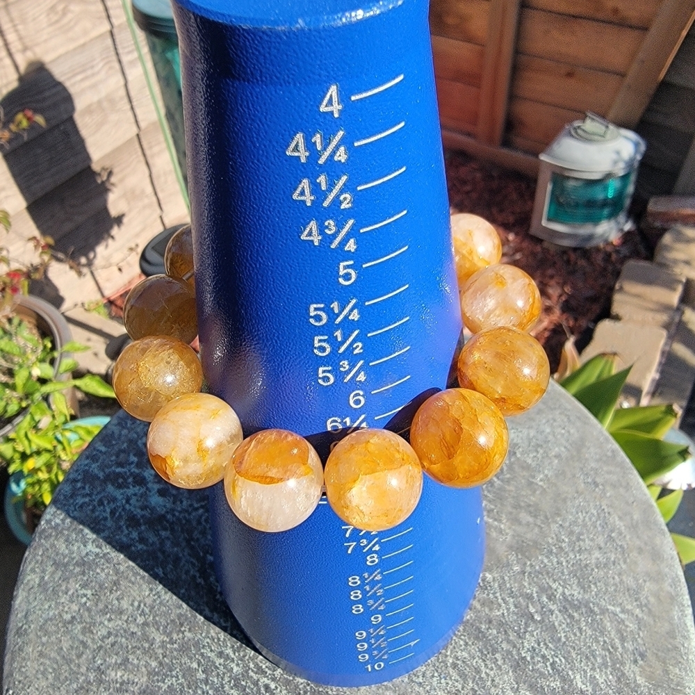 16.5mm Natural Yellow Phantom Ghost Garden Crystal Gemstone Round Bead Bracelet - Picture 9 of 9